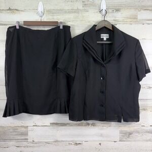 Danny & Nicole Black Pleated Skirt‎ & Button Up Top Jacket Suit Set Womens Sz 18